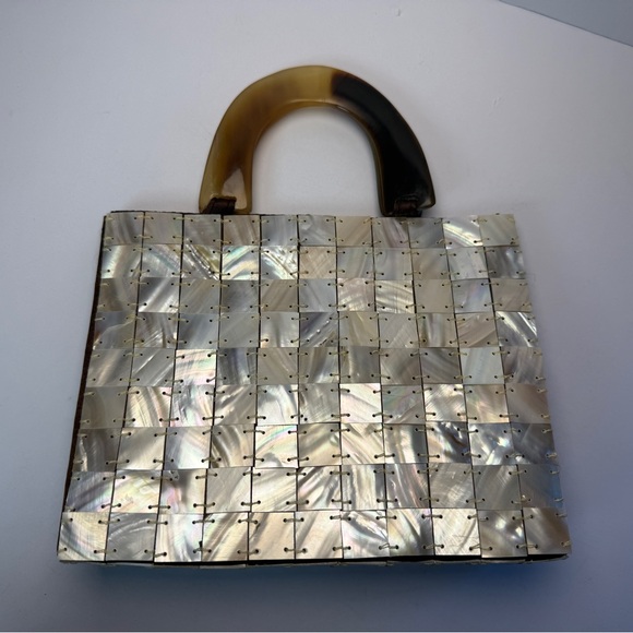 unbranded Handbags - Mother Of Pearl VTG Tile Lucite Handle Top Handle Handbag Purse Small Tote